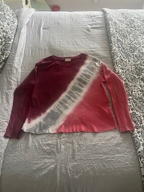 T.La Long Sleeve Tie-Dye Thermal Top in Burgundy, Pink & White
